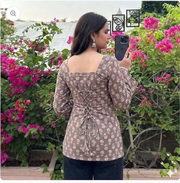 Hbkart_Casual_Printed,_Floral_Print_Women_Brown_Top