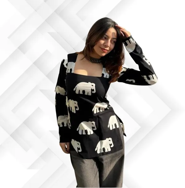 Hbkart_Casual_Printed,_Floral_Print_Women_Black_Top