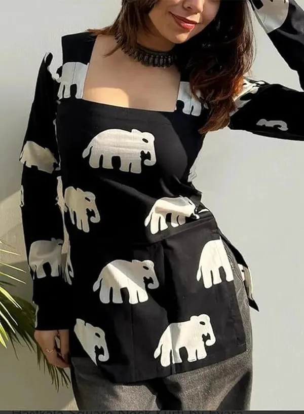 Hbkart_Casual_Printed,_Floral_Print_Women_Black_Top