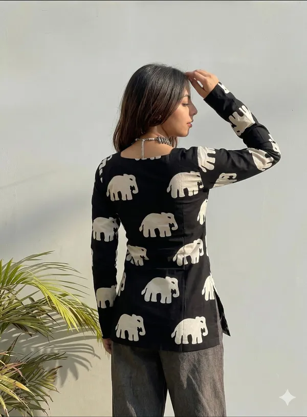 Hbkart_Casual_Printed,_Floral_Print_Women_Black_Top