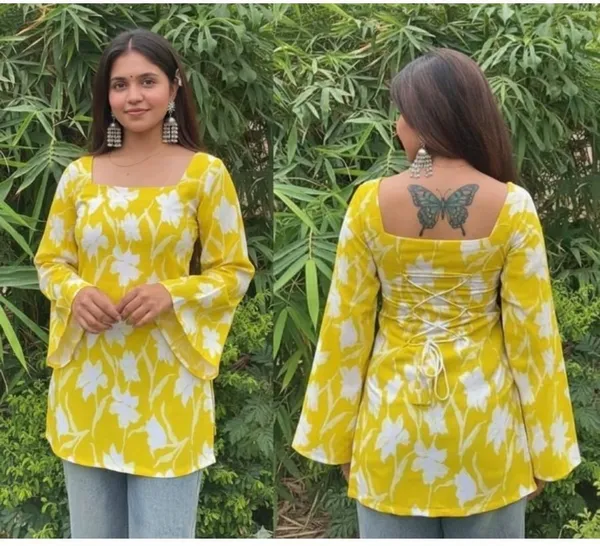Hbkart_Casual_Printed,_Floral_Print_Women_Yellow_Top