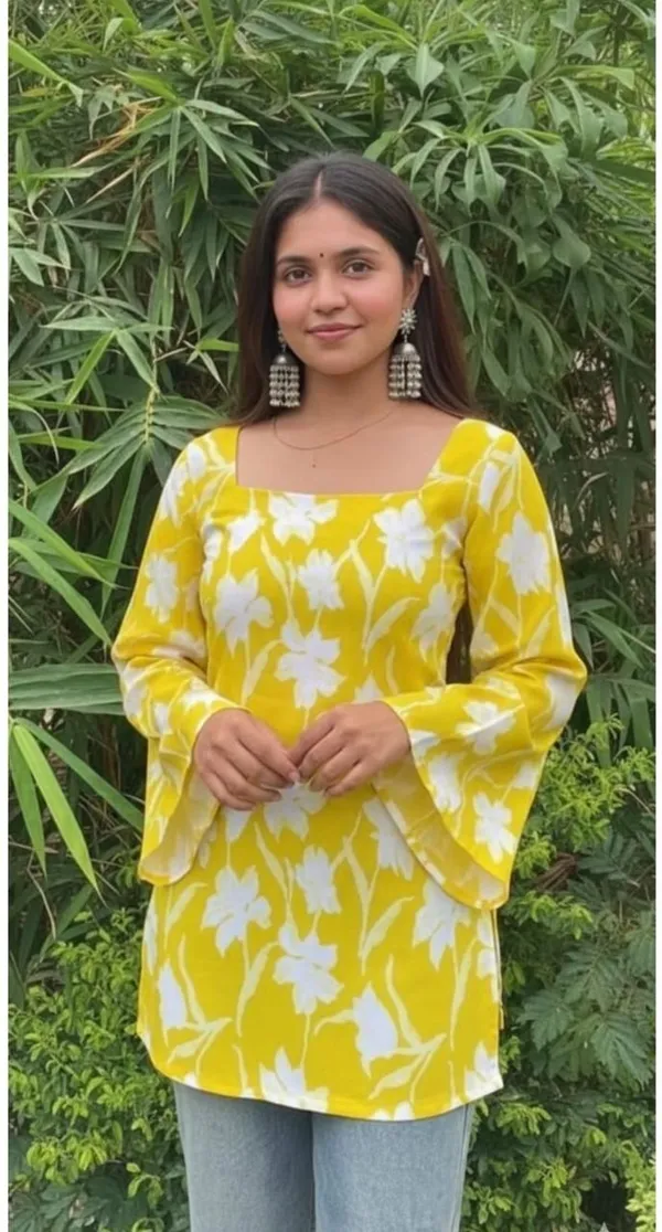 Hbkart_Casual_Printed,_Floral_Print_Women_Yellow_Top