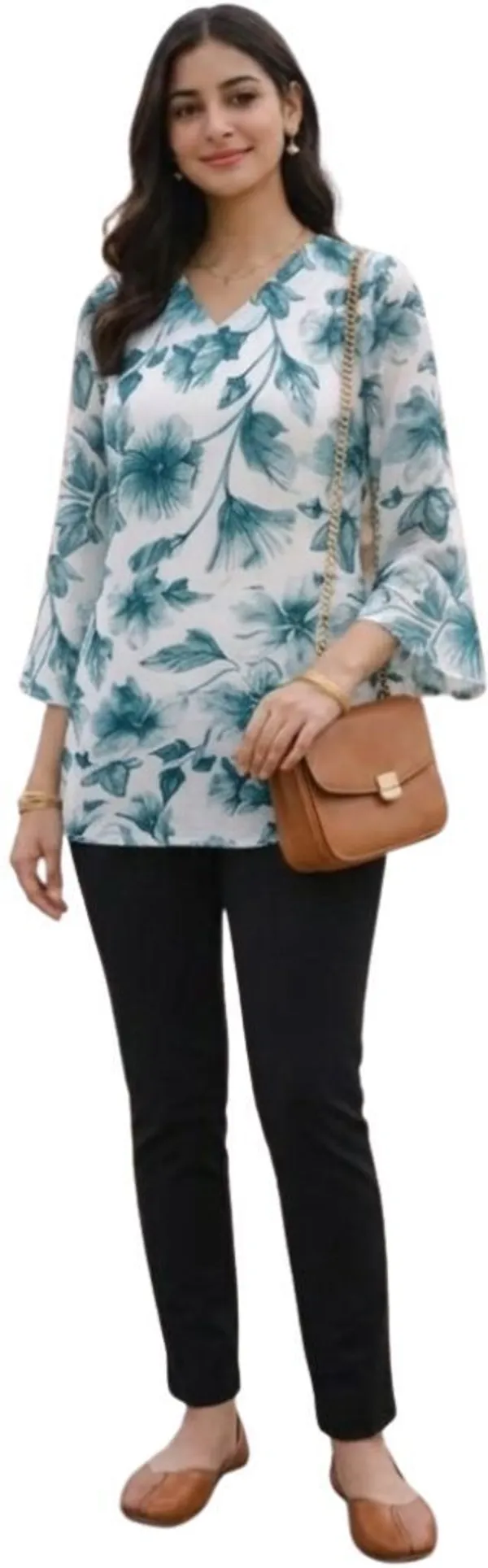 Hbkart_Casual_Floral_Print,_Printed_Women_Blue_White_Top