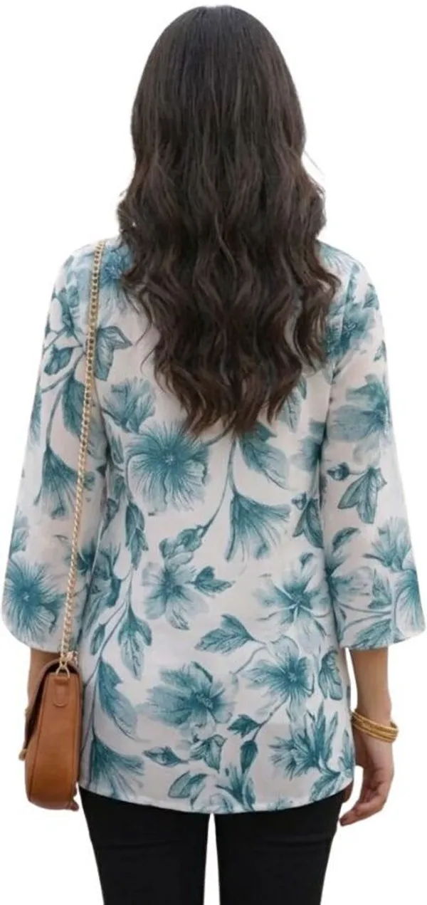 Hbkart_Casual_Floral_Print,_Printed_Women_Blue_White_Top
