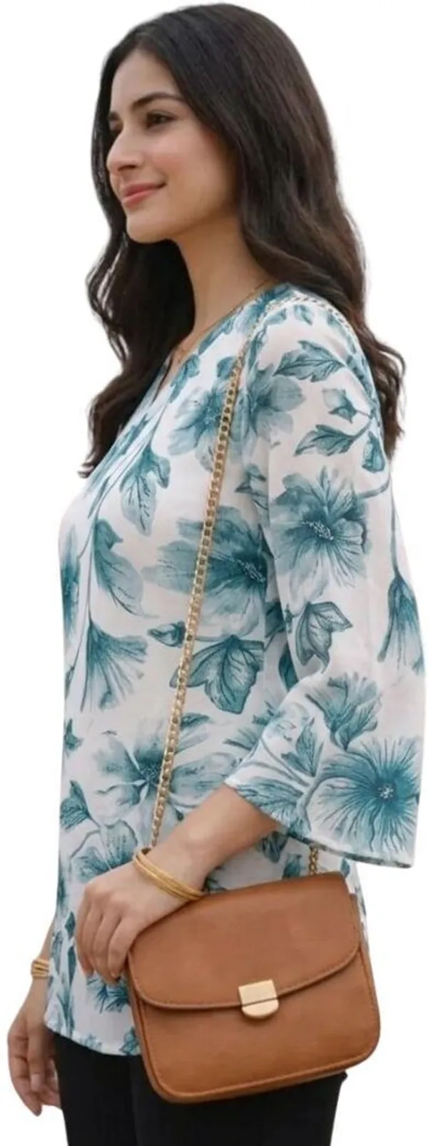 Hbkart_Casual_Floral_Print,_Printed_Women_Blue_White_Top