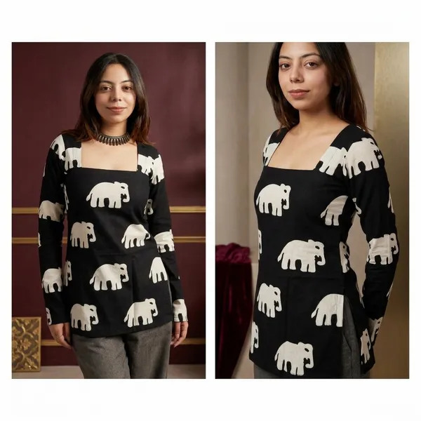 Hbkart_Casual_Printed,_Floral_Print_Women_Black_Top