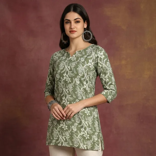 Hbkart_Women_Self_Design_Tunic_Kurta_(Green)