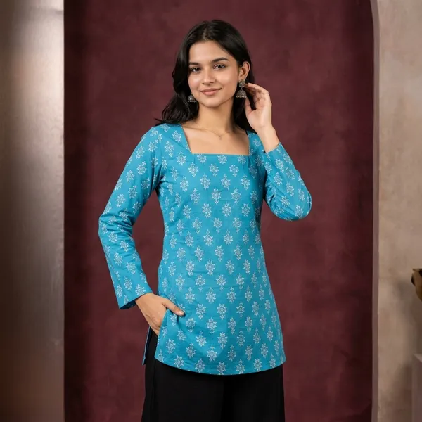 Hbkart_Casual_Floral_Print,_Printed_Women_Blue_Top