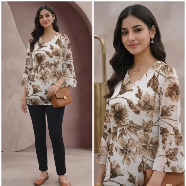 Hbkart_Casual_Floral_Print,_Printed_Women_White_Brown_Top