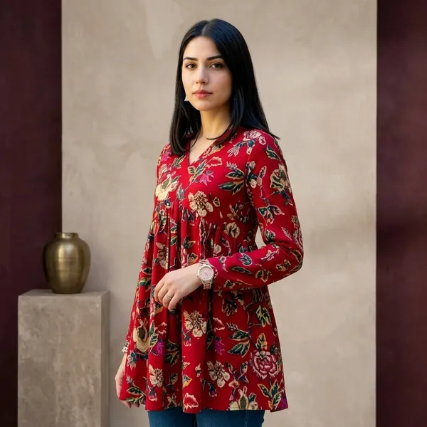 Hbkart_Casual_Printed_Women_Red_Top