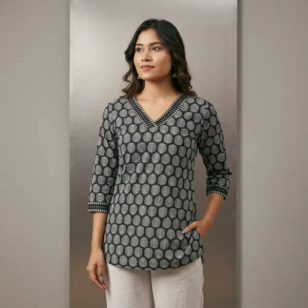 Hbkart_Casual_Printed_Women_Black_Top
