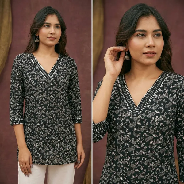 Hbkart_Casual_Printed_Women_Black_Top