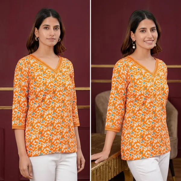 Hbkart_Casual_Printed_Women_Orange_Top