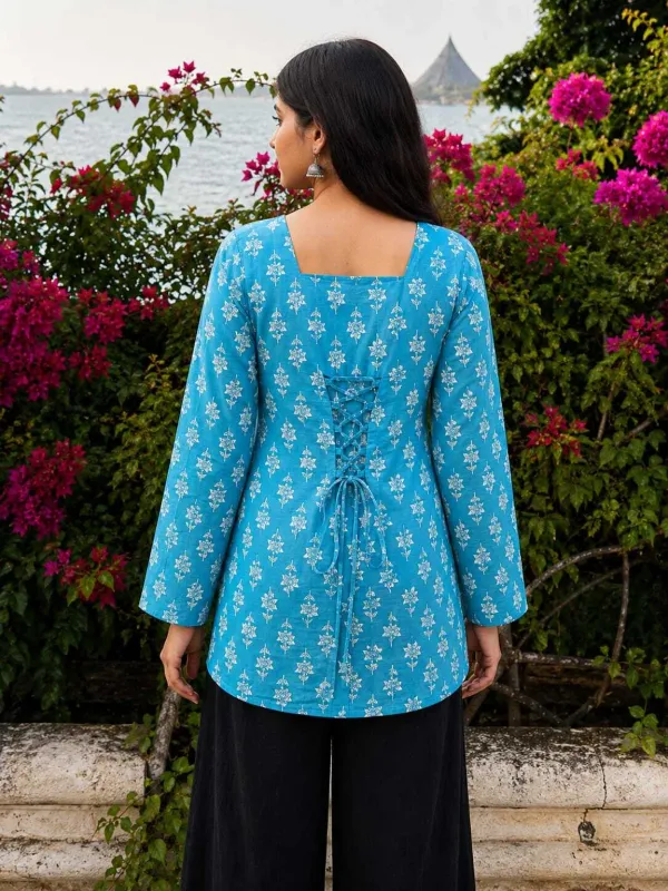 Hbkart_Casual_Floral_Print,_Printed_Women_Blue_Top