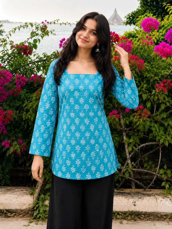 Hbkart_Casual_Floral_Print,_Printed_Women_Blue_Top