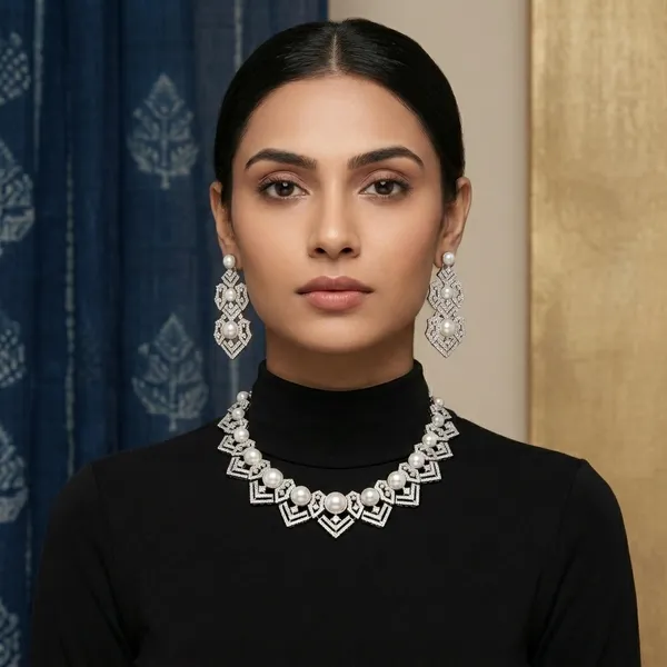 White_Alloy_American_Diamond_Pearl_Necklace_Set_For_Women