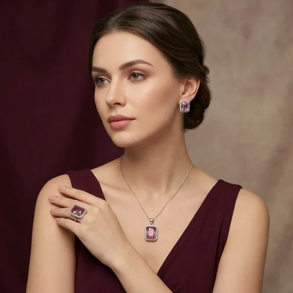 Pink_Alloy_Hydrostone_Earrings_With_Pendant_For_Women
