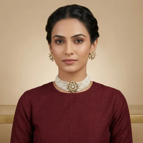 Golden_Alloy_White_Pearl_Choker_Necklace_Set_For_Women