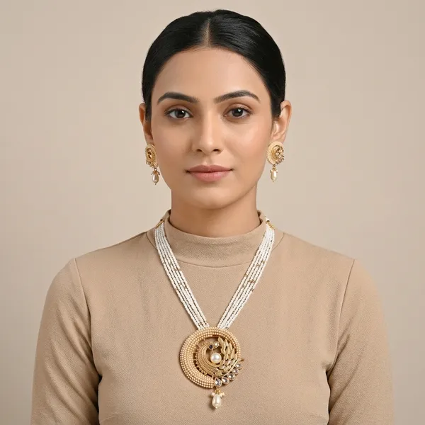 Golden_And_Silver_Alloy_Pearl_Long_Necklace_Set_With_Earrings_For_Women