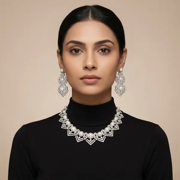 White_Alloy_American_Diamond_Pearl_Necklace_Set_For_Women