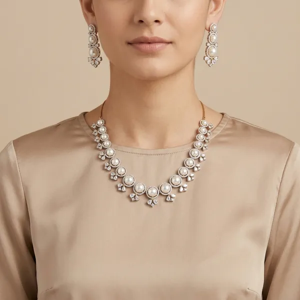 White_Alloy_Choker_Necklace_Set_For_Women