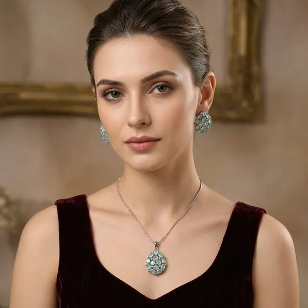 Silver_Alloy_Victorian_Cz_Pendant_And_Studs_Earrings_Set_For_Women