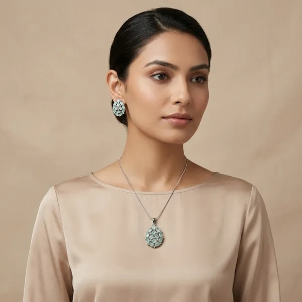 Silver_Alloy_Victorian_Cz_Pendant_And_Studs_Earrings_Set_For_Women