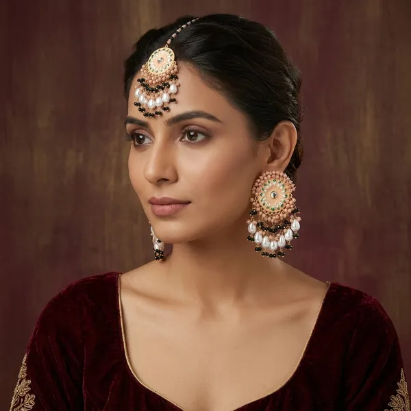 Rose_Gold_Alloy_Traditional_Chandbali_Meenakari_Pendant_Earrings_Set_For_Women
