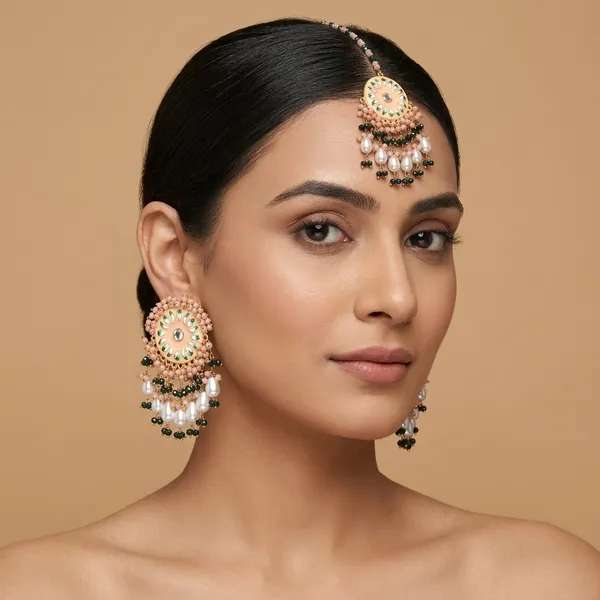 Rose_Gold_Alloy_Traditional_Chandbali_Meenakari_Pendant_Earrings_Set_For_Women