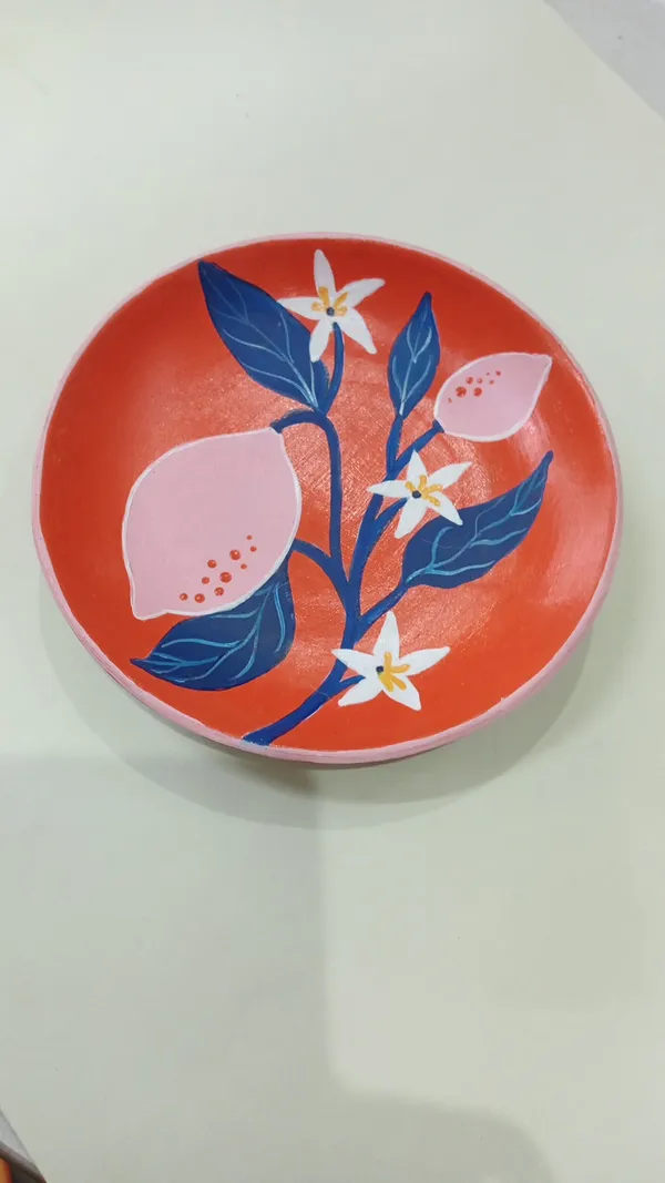 Lemon_Flower_|_Handcrafted_|_Wall_Decor_Plate_|_6".
