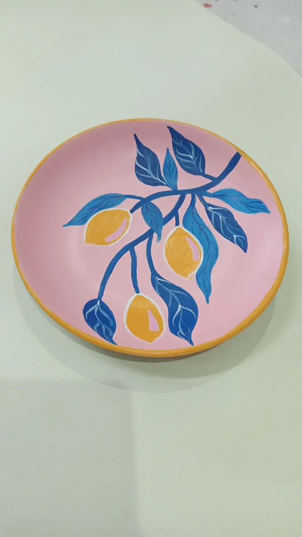 Lemon_Flower_|_Handcrafted_|_Wall_Decor_Plate_|_6".