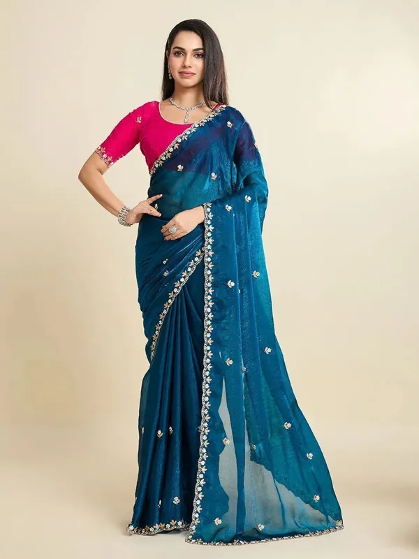 RUHU_CREATION_Embroidered,_Dyed_Bollywood_Tissue_Saree_(Dark_Blue)