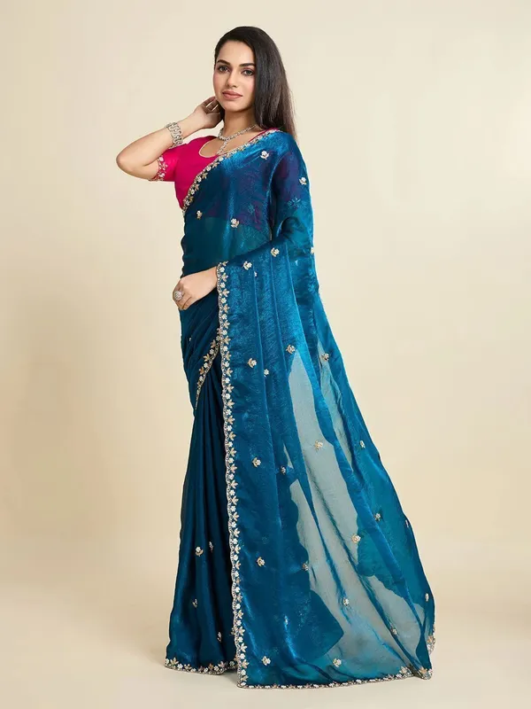 RUHU_CREATION_Embroidered,_Dyed_Bollywood_Tissue_Saree_(Dark_Blue)