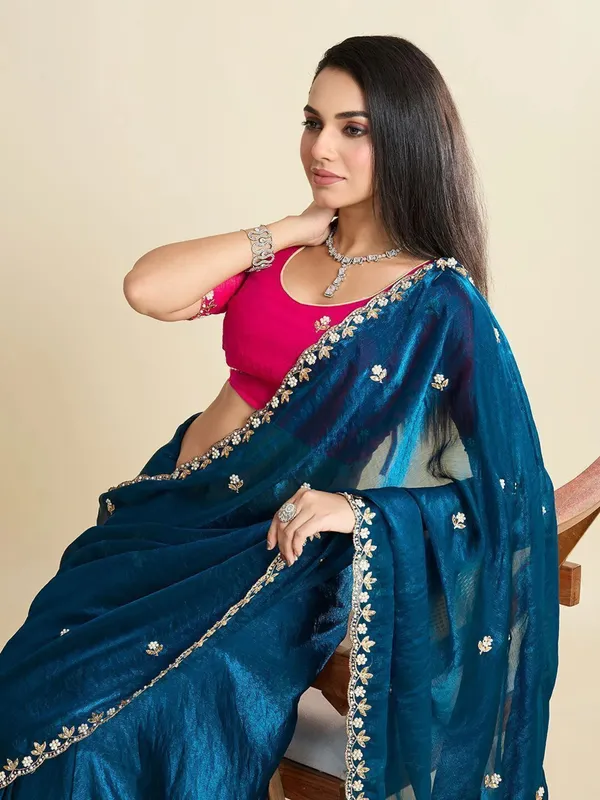 RUHU_CREATION_Embroidered,_Dyed_Bollywood_Tissue_Saree_(Dark_Blue)
