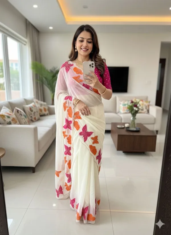 RUHU_CREATION_Embroidered_Bollywood_Viscose_Rayon_Saree_(White)