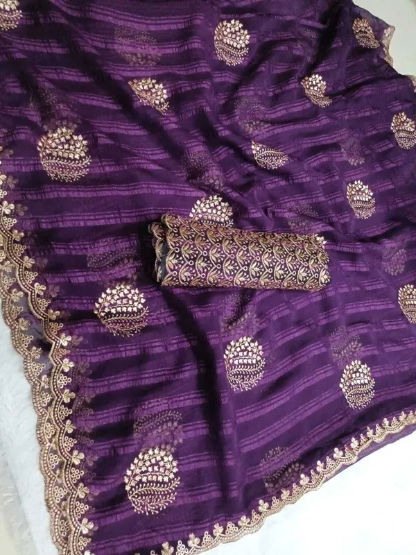 RUHU_CREATION_Striped,_Embroidered_Bollywood_Georgette_Saree_(Magenta)