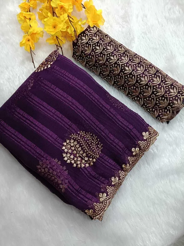 RUHU_CREATION_Striped,_Embroidered_Bollywood_Georgette_Saree_(Magenta)