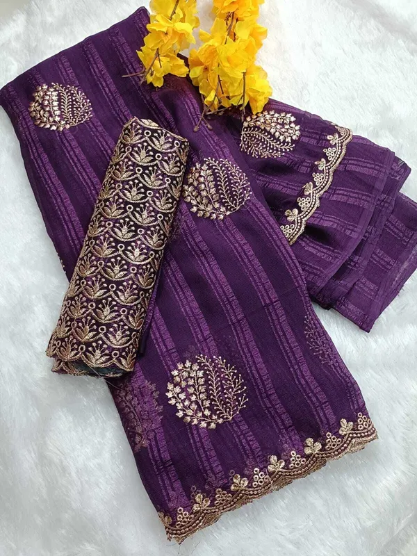 RUHU_CREATION_Striped,_Embroidered_Bollywood_Georgette_Saree_(Magenta)