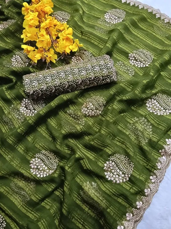 RUHU_CREATION_Striped,_Embroidered_Bollywood_Georgette_Saree_(Green)