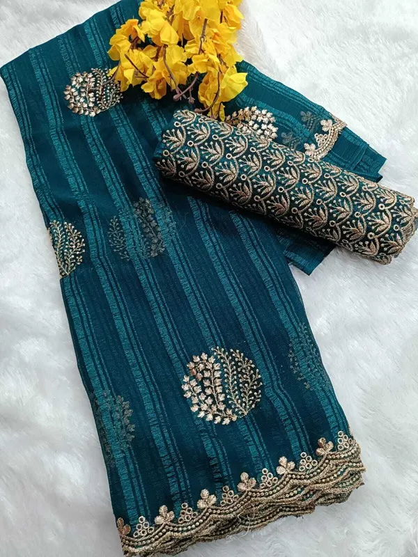 RUHU_CREATION_Striped,_Embroidered_Bollywood_Georgette_Saree_(Light_Green)
