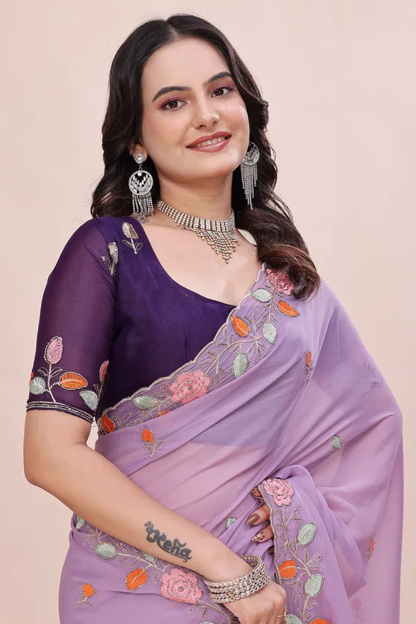 RUHU_CREATION_Embroidered_Bollywood_Chiffon_Saree_(Purple)