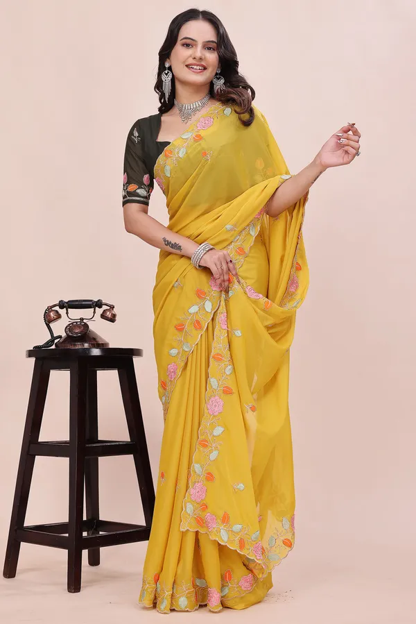 RUHU_CREATION_Embroidered_Bollywood_Chiffon_Saree_(Yellow)