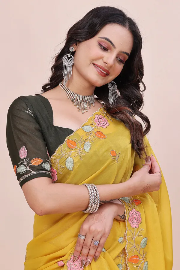 RUHU_CREATION_Embroidered_Bollywood_Chiffon_Saree_(Yellow)