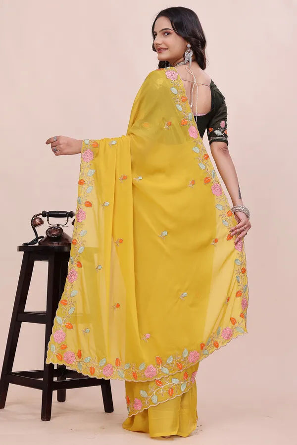RUHU_CREATION_Embroidered_Bollywood_Chiffon_Saree_(Yellow)