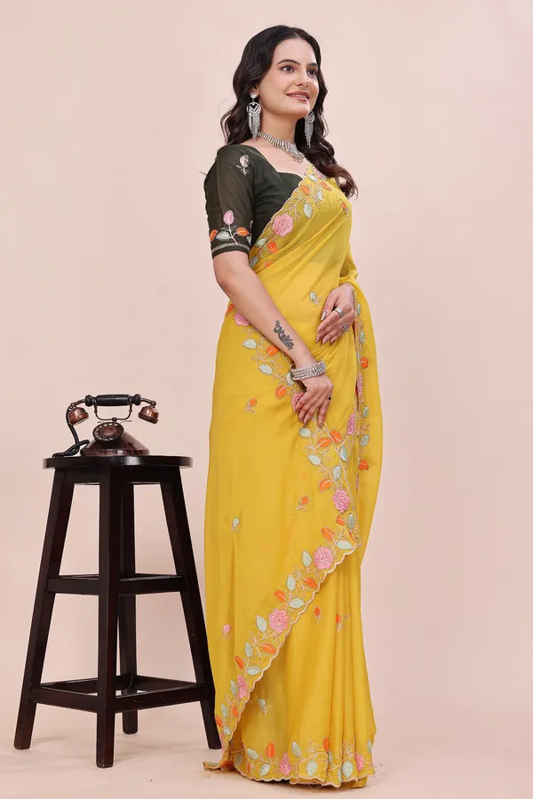 RUHU_CREATION_Embroidered_Bollywood_Chiffon_Saree_(Yellow)