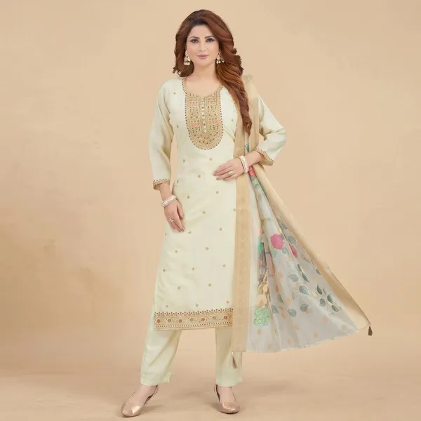 Cream_Vichitra_Silk_Embroidered_Straight_Kurta_Set_For_Women