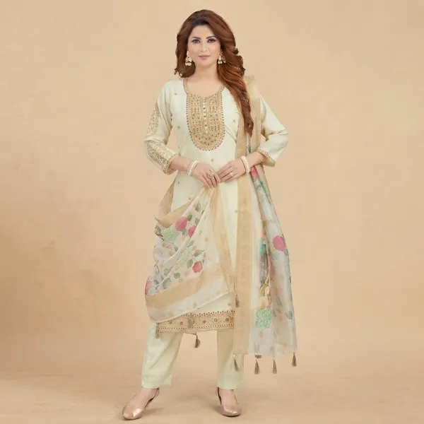 Cream_Vichitra_Silk_Embroidered_Straight_Kurta_Set_For_Women