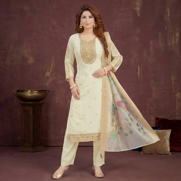 Cream_Vichitra_Silk_Embroidered_Straight_Kurta_Set_For_Women
