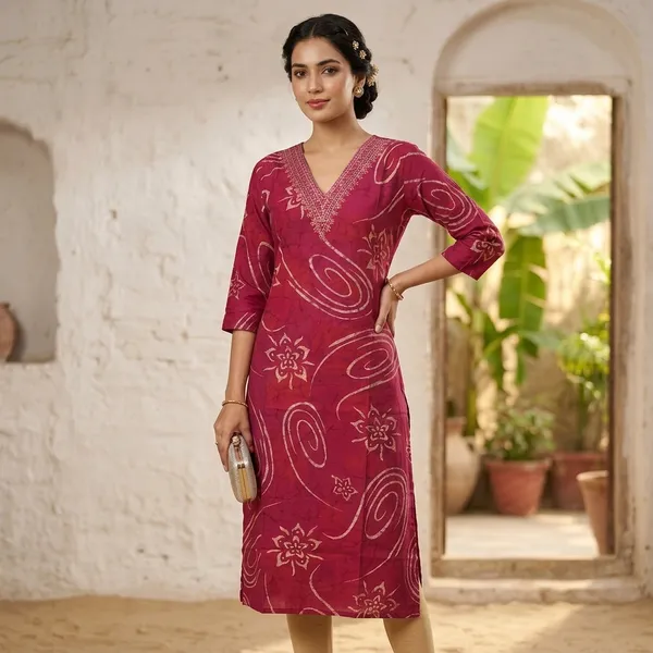 Maroon_Cotton_Printed_Straight_Kurta_For_Women