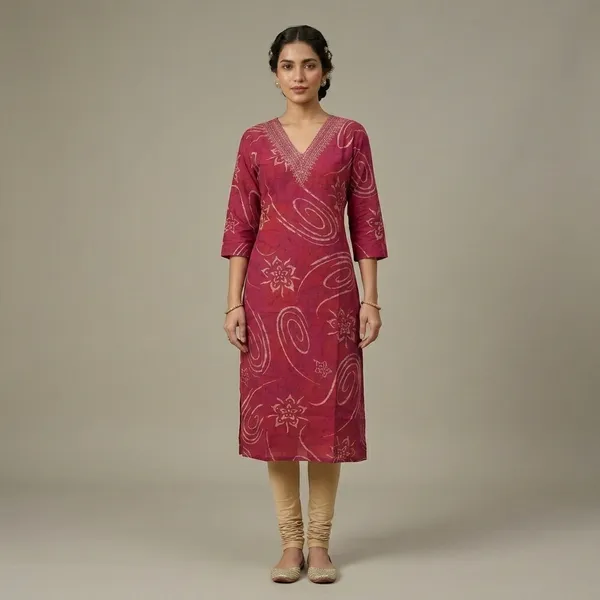 Maroon_Cotton_Printed_Straight_Kurta_For_Women